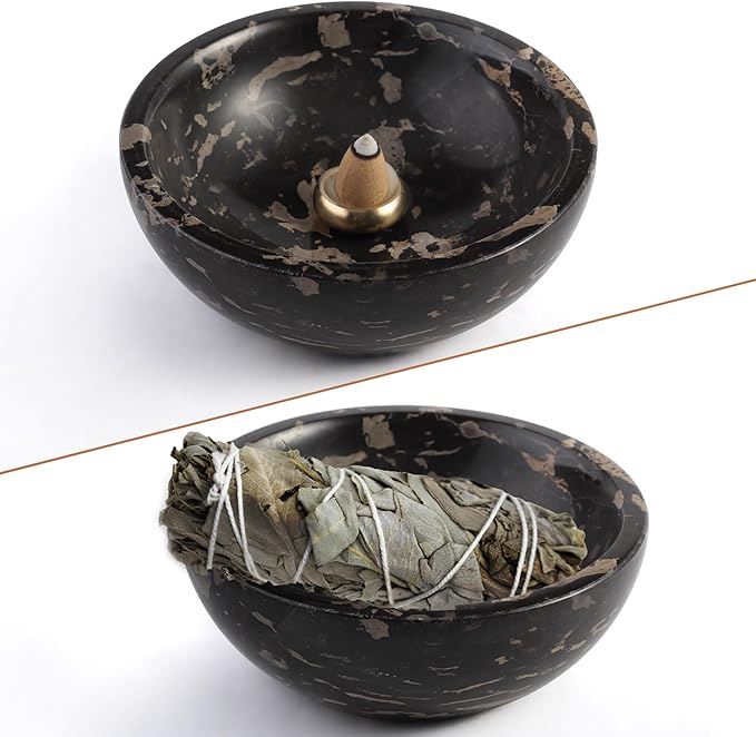 Koville Italian Natural Marble Incense Holder, 5inch Incense Holders for Sticks, Sturdy Incense Burner Ash Catcher, Ideal for Meditation, Relaxing, Easy to Clean(Nero Portoro)