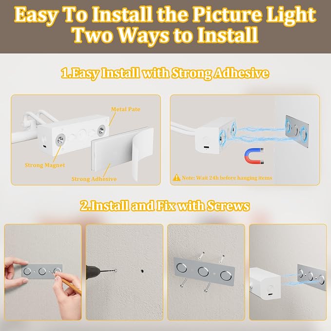 Battery Operated Picture Light for Wall, White