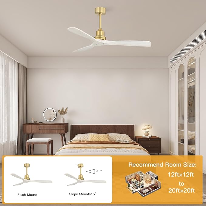 Sofucor Smart Ceiling Fan no Lights, 52" Low Profile Wood Ceiling Fans with Remote, Compatible with Alexa/Google/App, for Bedroom Living Room Patio Porch Indoor Outdoor