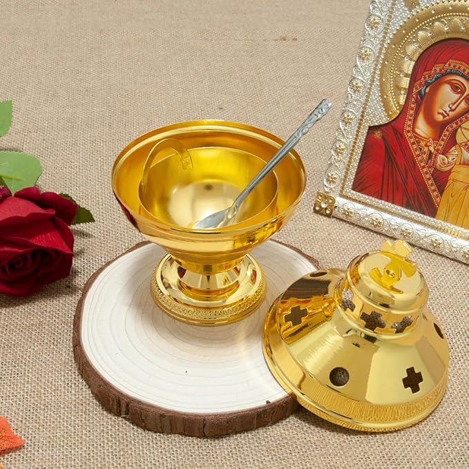 Orthodox Church Mass Supplies Greek Style Incense Burner Holy Grail with Spoon Religious Gift Altar Decoration (Incense Burner)
