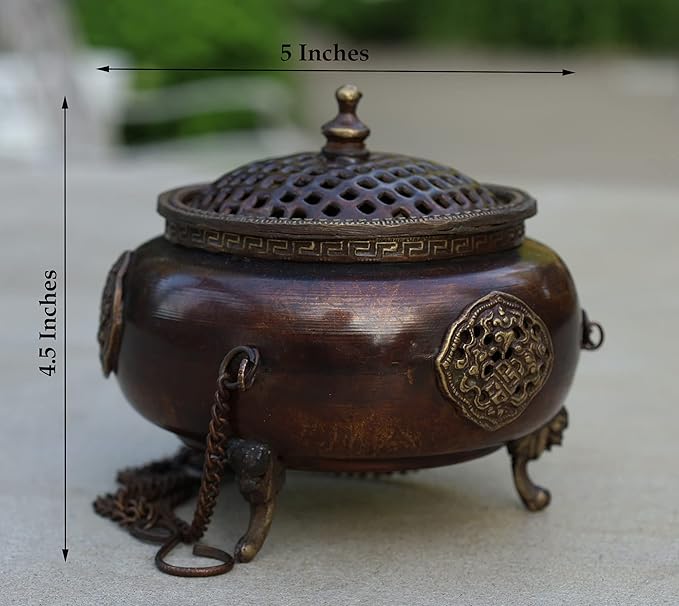 DharmaObjects Tibetan Traditional Hanging Incense Burner Copper (6 x 4.5 x 4.5 Inches, Hanging 8)