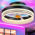 Mpayel RGB Ceiling Fans with Lights, 13" Low Profile Ceiling Fan with Light and Remote, 3000-6000K Dimmable Modern Black Flush Mount LED Fan Light for Bedroom, Living Room, Kitchen
