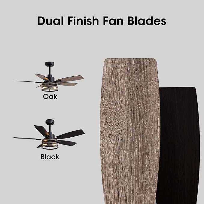 LuminFan 46 Inch Ceiling Fans with Lights and Remote Control, Farmhouse Ceiling Fan for Bedroom Living Room and Patio, Black Caged Ceiling Fan for Indoor and Outdoor