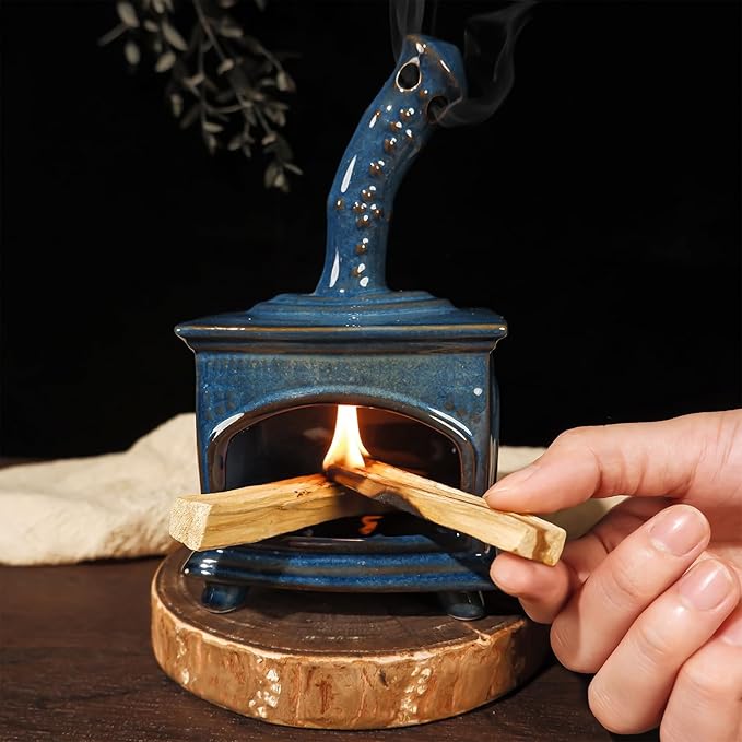MOUGIGI Ceramic Palo Santo Holder & Mini Chiminea Smudge Bowl | Multi-Functional Burner for Sage Sticks, Incense Cones, Copal,and Candles |Perfect for Energy Cleansing,Yoga Meditation| Anxiety Relief