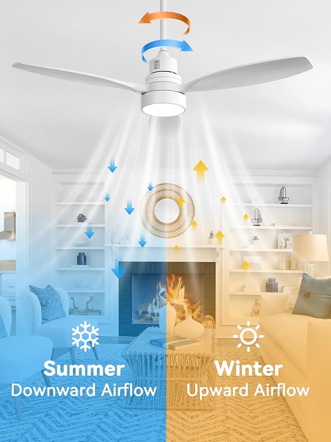 Sofucor 52 Inch Solid Wood Smart Ceiling Fans with Lights and Remote, Works with App/Alexa/Google, 6-Speed Outdoor Ceiling Fan with Light, 3 Blade Ceiling Fan, Quiet DC Motor for Living Room Patio