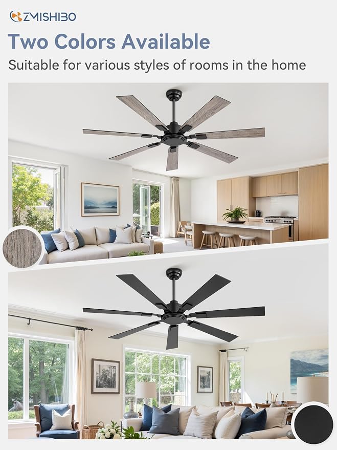 ZMISHIBO 60" Ceiling Fans No Light with Remote, Black Modern Ceiling Fan Without Light, Quiet Reversible DC Motor, 6 Speeds, 7 Blades Indoor/Outdoor Ceiling Fan for Living Room Bedroom Patio Garage
