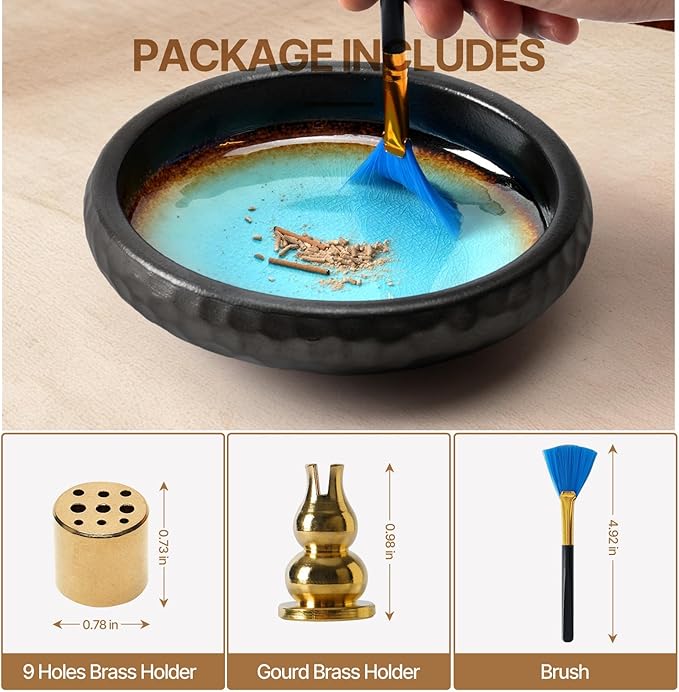 Incense Holder for Sticks,6 Inch Crack Blue Handmade Incense Stick Burner Bowl Ceramic,Cone Incense Holder,Ash Catcher for Meditation,Yoga,Home Décor