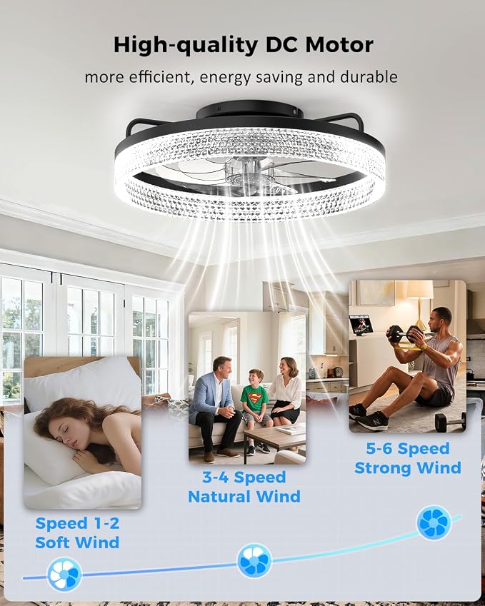 AIKVSXER Ceiling Fan with Lights and Remote, 20in Modern Ceiling Fans | 3000K-6500K Smart Ceiling Fans with Lights, Low Profile Flush Mount Ceiling Fan with Light, Quiet Ceiling Fan for Bedroom