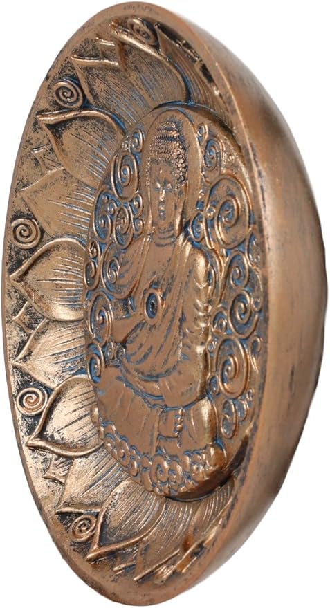Ebros Gift Meditation of Shakyamuni Buddha Mini Incense Stick Holder Burner Round Dish Medallion Figurine 5" Diameter Zen Feng Shui Vastu Home Fragrance Tabletop Altar Decor