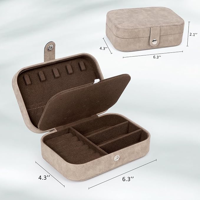 Hatori Travel Jewelry Box, PU Leather Small Jewelry Organizer for Women Girls, Double Layer Portable Mini Travel Case Display Storage Holder Boxes for Stud Earrings, Rings (Brown)