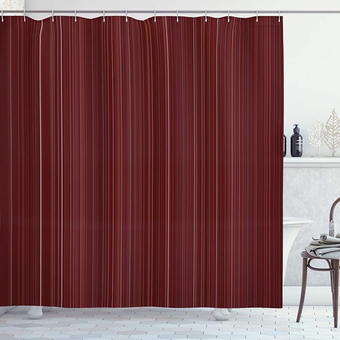 Ambesonne Maroon Shower Curtain, Classical Striped Display with Thin Lines Modern Fashion Repetitive Abstract Pattern, Cloth Fabric Bathroom Decor Set with Hooks, 69" W x 75" L, Maroon