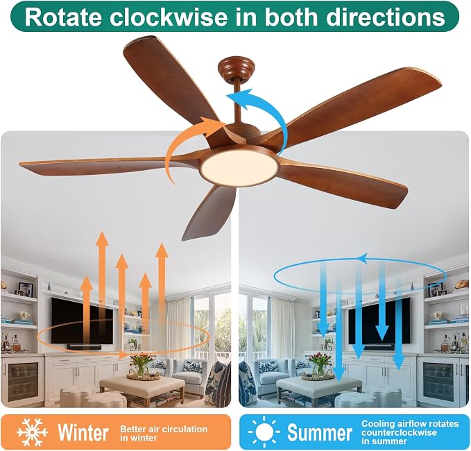 62 Inch Lage Ceiling Fans with Lights and Remote Wood Outdoor Fans for Patios 5 Solid Blades Modern Farmhouse Ceiling Fan for Porch Living Room 6 Speeds FCC Reversible DC Motor