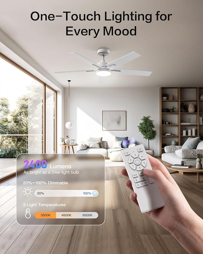 Smart Ceiling Fans with Lights 52 Inch, Ceiling Fan Compatible with Alexa/App/Remote Control,Downrod Mount, 5 Two-Sided Blades, Ultra Silent Reversible DC Motor LED fan for Living Room(White)