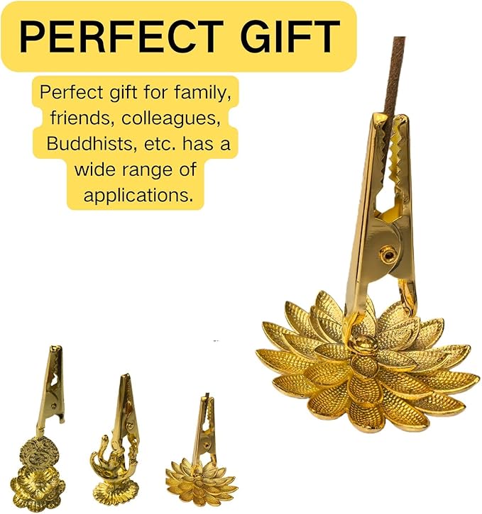 3pcs Incense Holder Clip - Brass Incense Burner Stand with Lotus Base for Yoga, Meditation, Home Office Decor, Aromatherapy Supplies