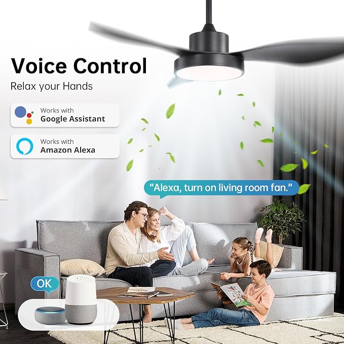 Sofucor 48 Inch Smart Ceiling Fan with Lights Modern Outdoor Ceiling Fans Compatible with Alexa/Google/APP/Remote Control, ABS Blades 6 Speeds Quite DC Motor & Timing for Patio Bedroom Living Room