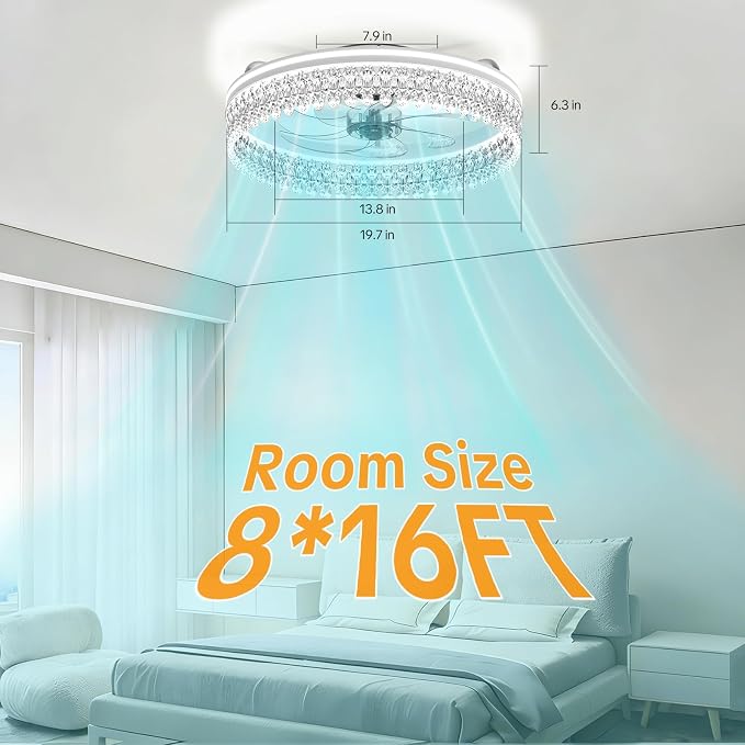 20" Ceiling Fan with Lights, Flush Mount Ceiling Fans, Ceiling Fans with Lights and Remote, 6 Speeds Dimmable Ceiling Lights with Fans, Quiet Modern Ceiling Fan for Bedroom Living Room