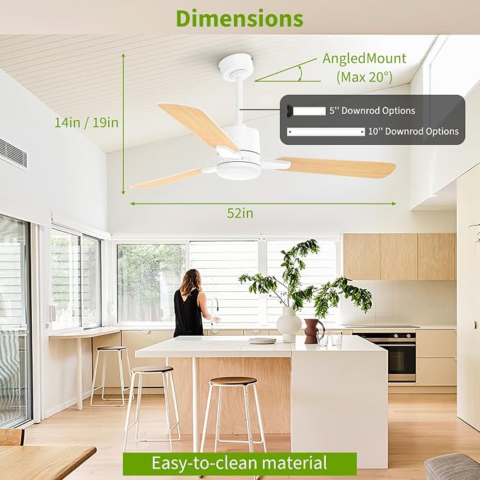 Ceiling Fans with Lights, 52 Inch Low Profile Ceiling Fan with Light and Remote Control,10 Min Quick Installation,Reversible,3CCT Dimmable,Quiet,white Small Ceiling Fan for Bedroom Indoor/Outdoor