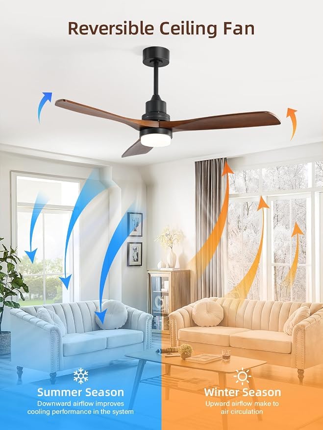 Sofucor 52 Inch Smart Ceiling Fan with Lights, Brown Black | Alexa/APP/Remote Control, Modern 3 Solid Wood Blades, 3CCT, Dimmable, Bedroom Living Room Farmhouse Patio