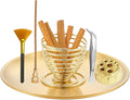 SIGZKK 7-in-1 Incense Stick Holder, Palo Santo Sage Holder, Incense Burner for Sticks/Coils/Cones, 5.5 inches Brass Ash Catcher with Brush and Tweezers, Meditation Yoga Spa Zen Decor (7)