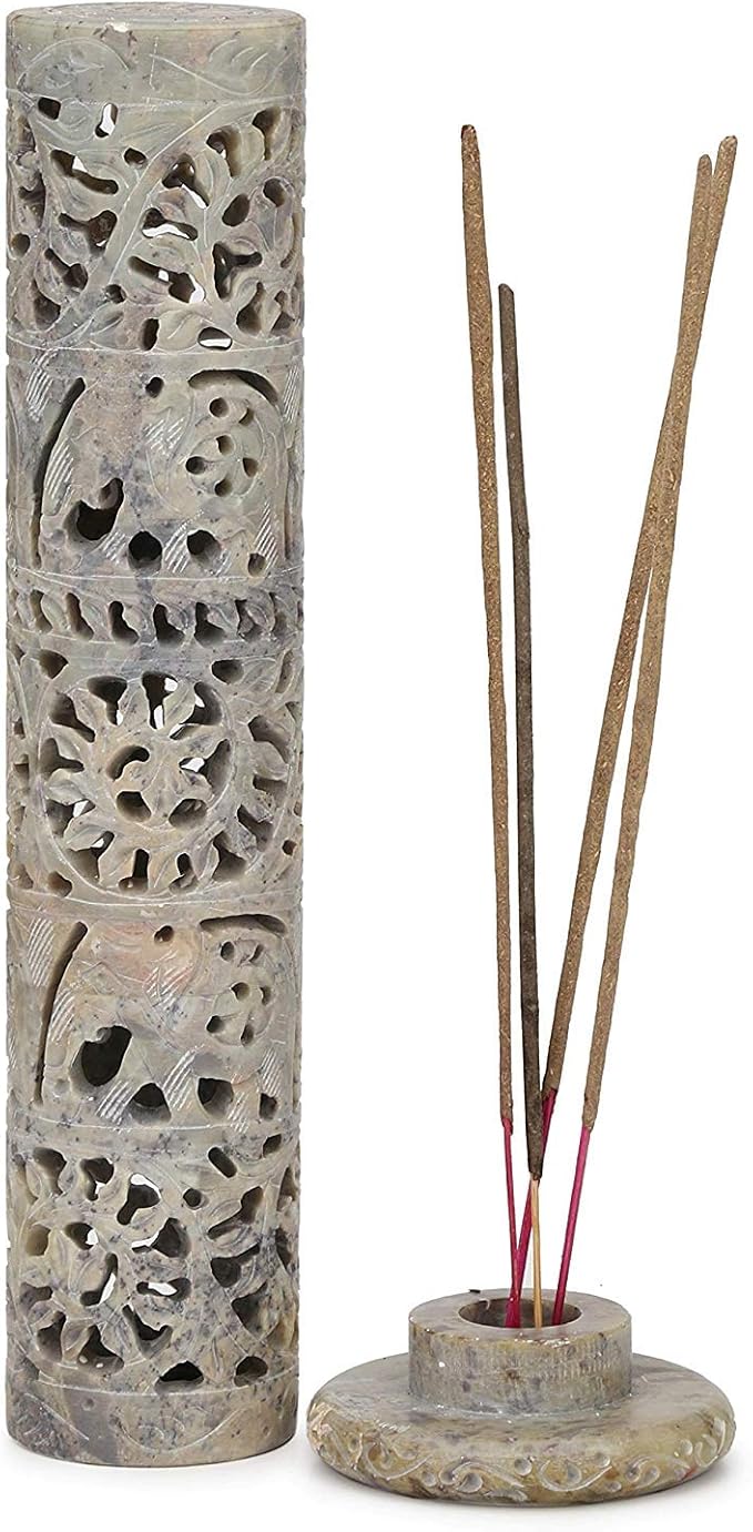 Carry Me Marble Soapstone Incense Stick Holder | Candle Burner | Tea Light Holder - Perfect Handmade Elephant Carving for Gifting. Decorative Home and Office Decor.(3 x 3 x 10.5 Inches)