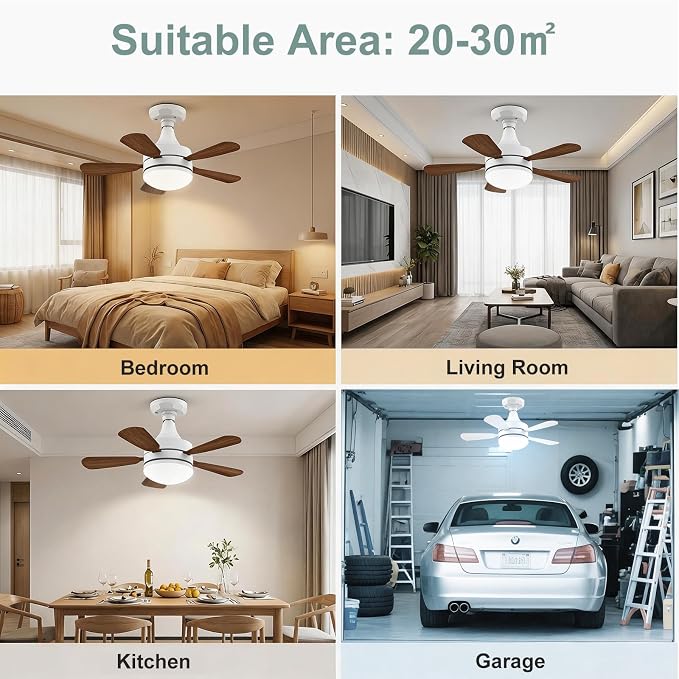 17.7" Socket Fan Light, E26/E27 Light Bulb Fan with Reversible Motor, 3000 Lumens Small Ceiling Fans with Lights and Remote, Dimmable 3000K-6500K for Bedroom Kitchen Living Room Garage