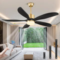52"Ceiling Fans with Lights and Remote 5 Blades Outdoor Fans Black Gold | Ceiling Fan with Light for Patios Indoor, ETL Listed, Timer, 6 Speeds, 3 Color, Reversible Quiet DC Motor, Under 25dB