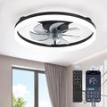 LEDIARY Ceiling Fans with Lights, 20 inch Low Profile Flush Mount Ceiling Fan, Dimmable LED, APP & Remote Control, Quiet Reversible DC Motor, 6 Speeds, Fandelier for Bedroom, Black