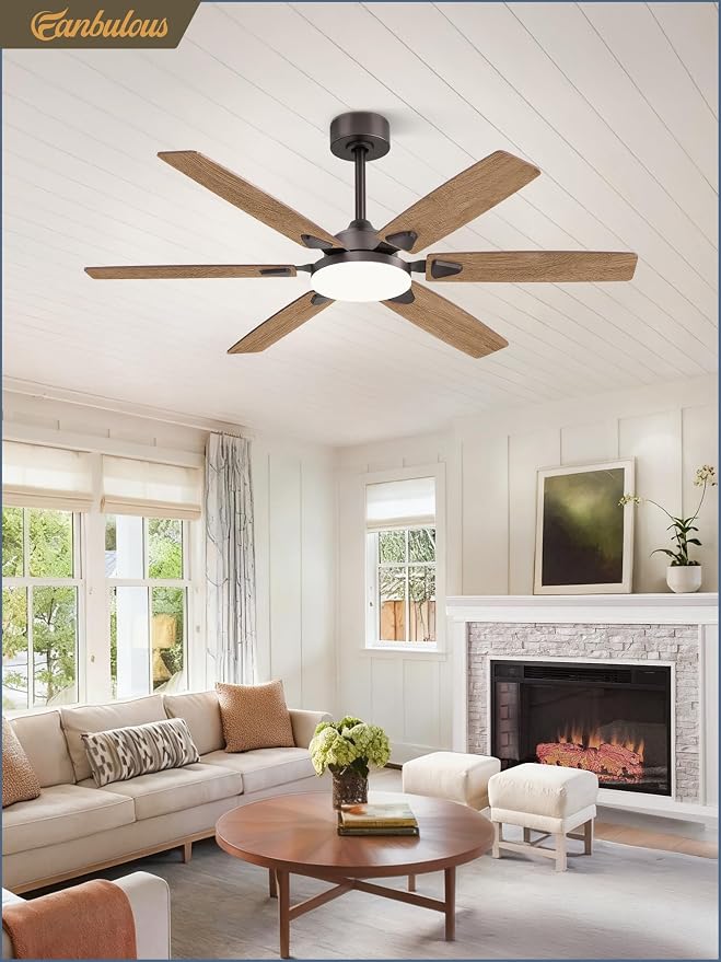 Fanbulous 52 Inch Ceiling Fans with Lights, Indoor/Outdoor Modern Ceiling Fan with Reversible Blade And 2 Rods, Quiet DC Motor, 3CCT & 6-Speed Remote Control, Dual Finish Blade for Living Room/Bedroom