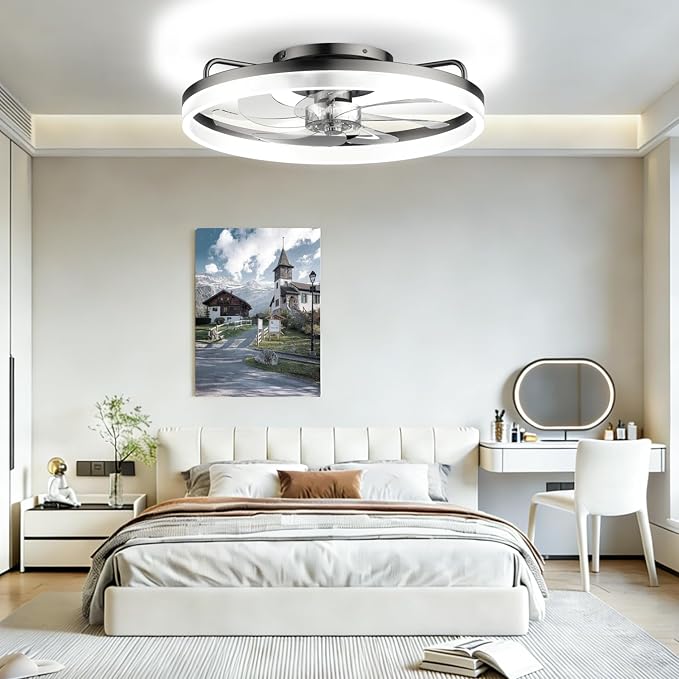 AIKVSXER Ceiling Fan with Lights and Remote, 20in Modern Ceiling Fans | 3000K-6500K Smart Ceiling Fans with Lights, Low Profile Flush Mount Ceiling Fan with Light, Quiet Ceiling Fan for Bedroom