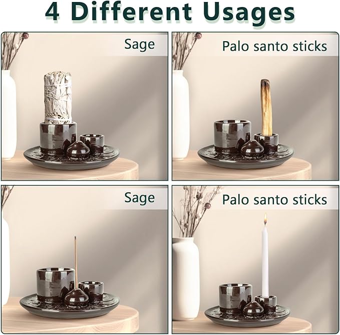 Comeon Ceramic Incense Stick Holder,Home Yoga 3 in 1 Incense Burner Sage Holder for Burning (White Color Leopard Pattern)