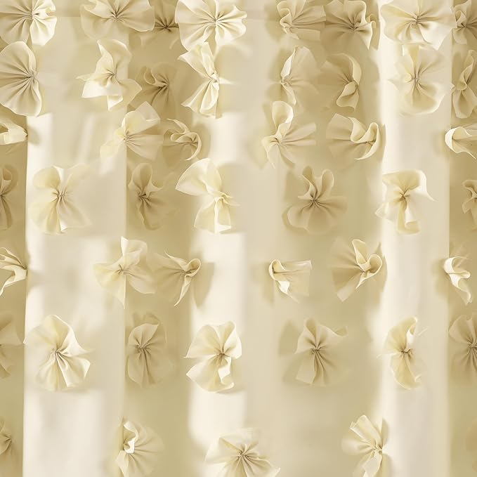 Lush Decor Riley Shower Curtain, 72" W x 72" L, Buttercream - Bathroom Curtain - Coquette Decor - Bow Shower Curtains - Cottage Core - Fabric Shower Curtains