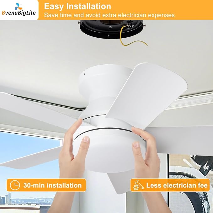 Ceiling fans with lights and Remote: 25 Inch Small Ceiling Fan with Light Low Profile - Flush Mount Bathroom Ceiling Fan Reversible 3CCT Dimmable Noiseless for Bedroom (White)