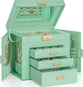 AKOZLIN 4-Tier Jewelry Box Leather Jewelry Storage Organizer with 3 Drawers Lockable for Women Girls Ring Necklace Earring Bracelet Holder with Mirror