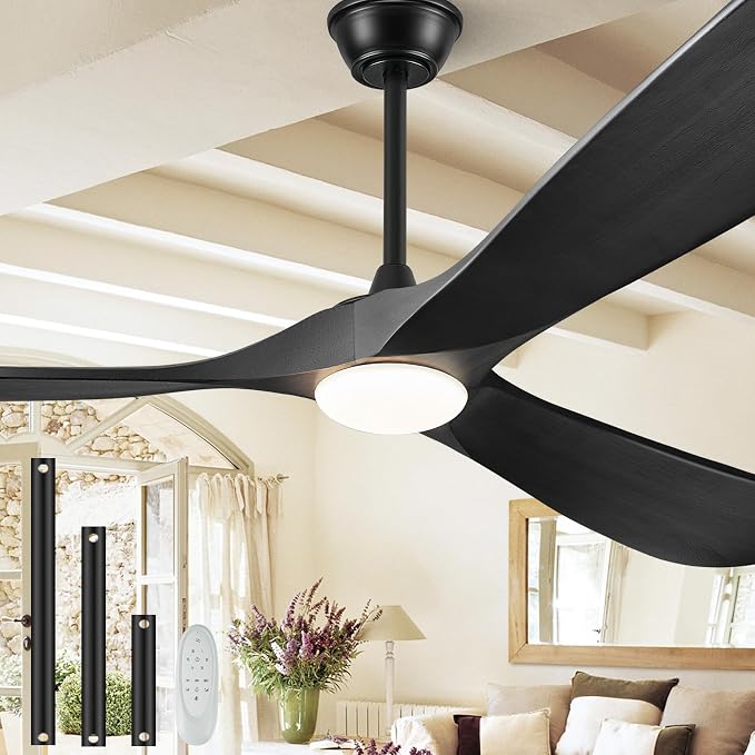52" Outdoor Ceiling Fans with Lights and Remote Control, Wood Ceiling Fan with Lights High CFM Quiet 3 Blade Wood Walnut Fan, Propeller Ceiling Fan for Outdoor/Patio,Matte Black