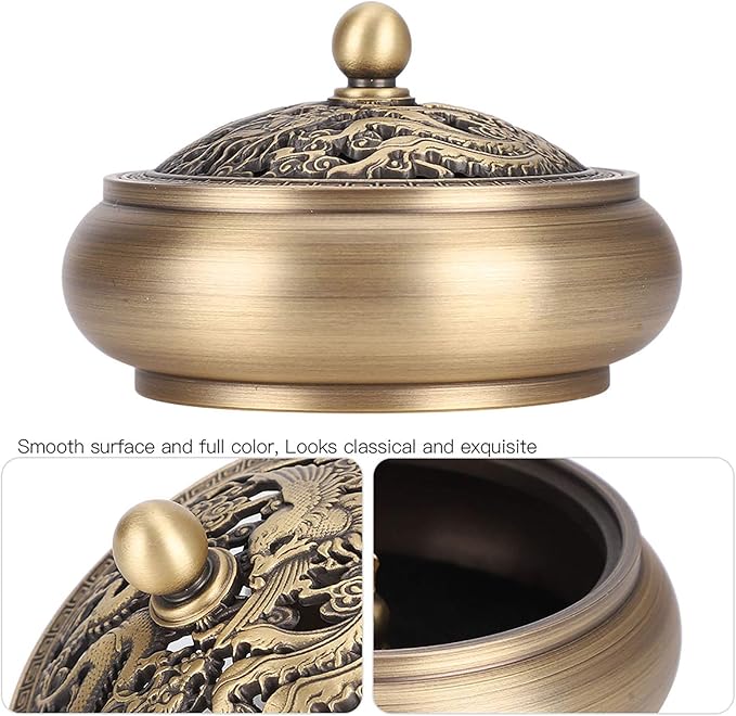 Incense Burner Holder, Antique Brass Dragon Incense Cone Burner with Incense Stick Holder for Cone Incense, Charcoal Disc, Coil Incense, 3.5 x 2.4in