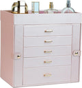 BOOVO Large Jewelry Boxes For Women (Rose Gold, 6 Layer) | 6 Layers Jewelry Organizer Box With Cosmetic Storage Drawer, Necklace Ring Jewelry Organizer Box
