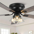 52 Inch Vintage Flush Mount Ceiling Fan with Lights and Remote | Farmhouse Rustic Fandelier, Low Profile Antique Chandelier, 3 E26 Bulbs 5 Blade, for Bedroom Living Room