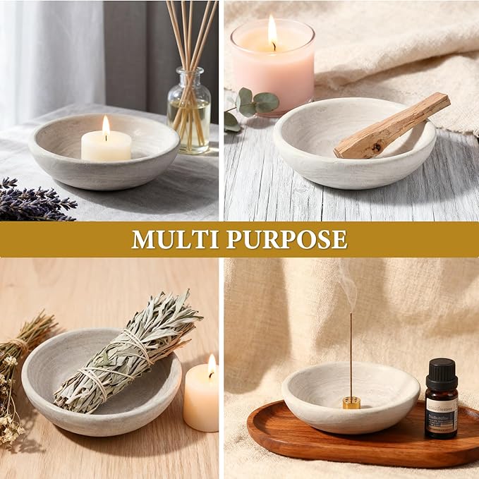 Koville Natural Marble Incense Holder, Incense Holder for Sticks with 9 Holes, Handmade Incense Burner Ash Catcher for Meditation Yoga SPA, Balsam Fir/Palo Santo/Sage/Cone Incense Bowl(Grey)