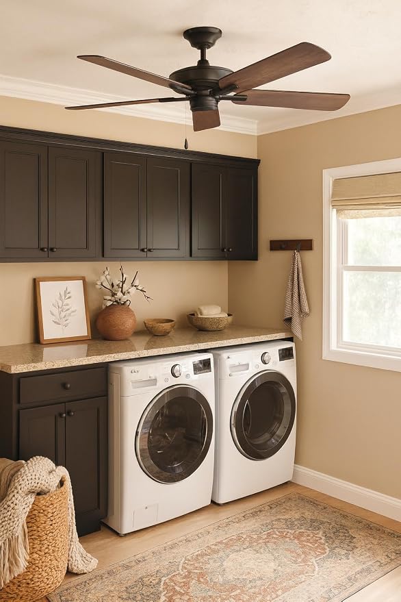 Hinkley Metro 52" Indoor Dual Mount Ceiling Fan with No Light, Traditional Style, Reversible Wooden Fan Blades, Matte Black and Walnut, Remote Sold Separately