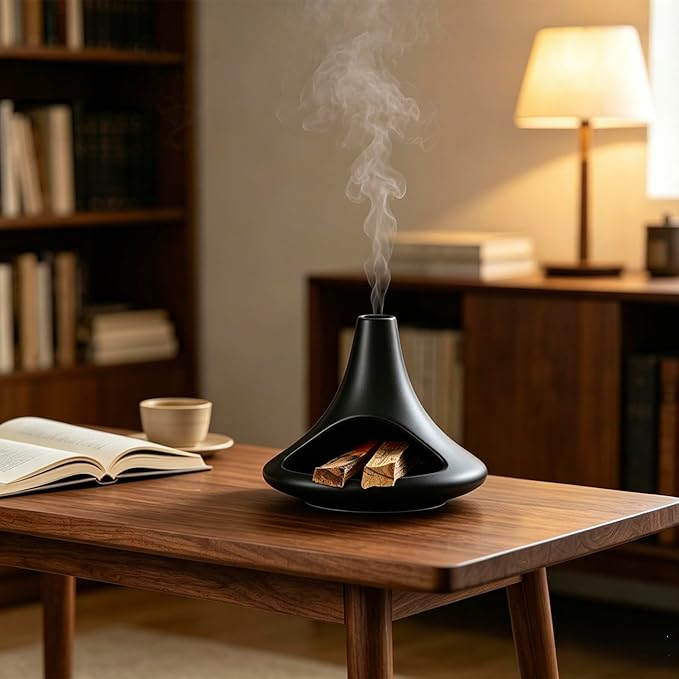 Ceramic Palo Santo Holder Chiminea Shape Burner, Mini Smudge Bowl with Ash Catcher for Palo Santo Sticks, Incense Cones & Candles, for Meditation, Yoga, Cleansing Ceremony, Handmade (Matte Black)