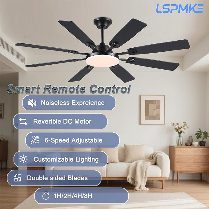 Ceiling Fan With Light & Remote Indoor/Outdoor Use 60 Inch Black | Reversible DC Motor,3CCT, Dimmable, Timer, Noiseless,Ceiling Fan for Bedroom Living Room