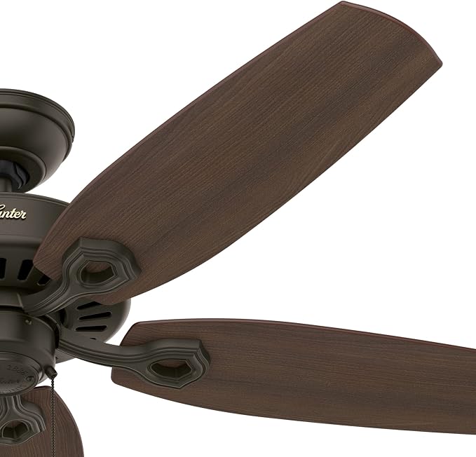 Hunter Builder Elite, Indoor, Ceiling Fan, No Light, 52 inch, New Bronze | Standard Mount, Pull Chain, 5 Blades, For Bedroom, Living Room, Kitchen, 53242