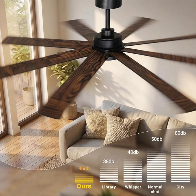 TCL 72 Inch Large Ceiling Fans with Lights and Remote, Quiet Modern Ceiling Fan, 3 CCT Dimmable Remember LED Reversible 8 Dual Side Blades for Living Room Patio Garage (black, 72)