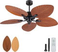 52 Inch Waterproof Outdoor Palm Leaf Ceiling Fans without Lights and Remote | IP44 Wet-rated,6 Wind Speeds, Reversible, 40W Quiet DC Motor,1/4/8H Timer,Suit for Patios Porch Gazebo Pergola