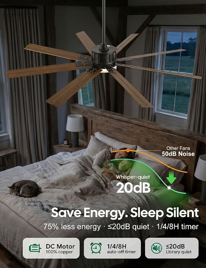 65 Inch Smart Outdoor Ceiling Fans for Patios with Light Waterproof, Wet Rated 8 Aluminum Blades, Alexa/App/Remote Control, High-CFM Quiet DC Motor, for Large Exterior Garage, Pergola, Outside Gazebo