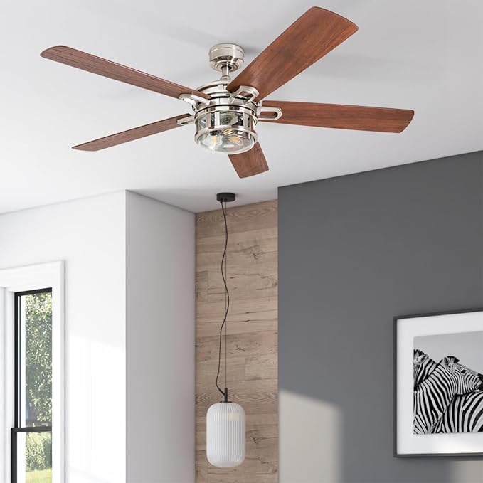 Honeywell Ceiling Fans Bonterra Modern 52 Inch Ceiling Fan with Light, Remote Control, LED Indoor Fan with 5 Blades, Light Brown Pine and Brown Chestnut Blade Finish Options, Brushed Nickel (50610-01)