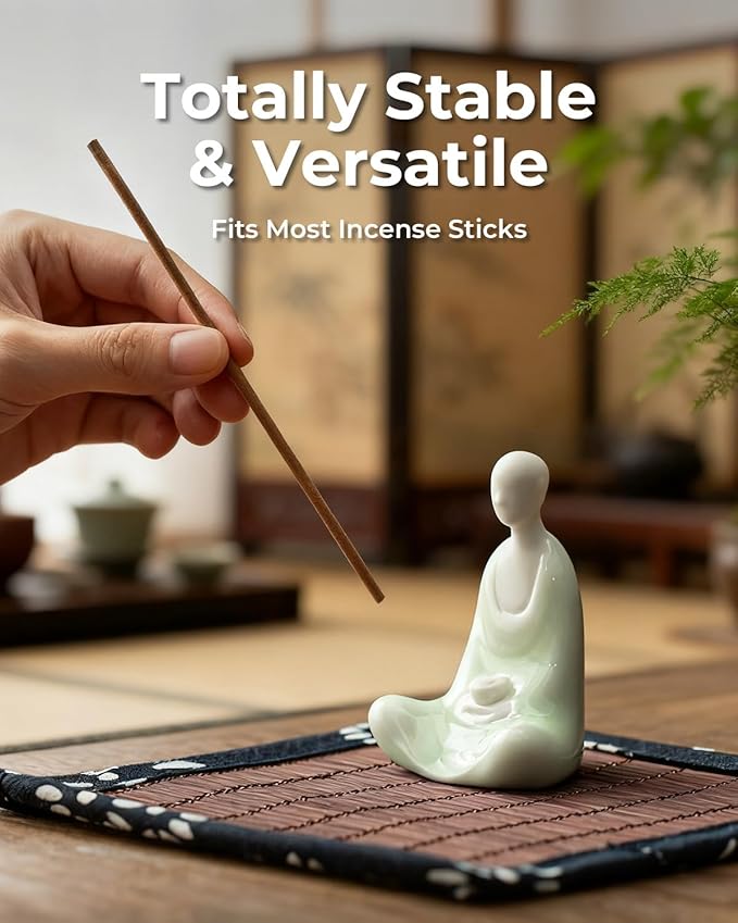 Zen Incense Stick Holder - Ceramic Faceless Buddha Statue, Zen Meditation Decor for Home, Office, Yoga & Spiritual Gifts