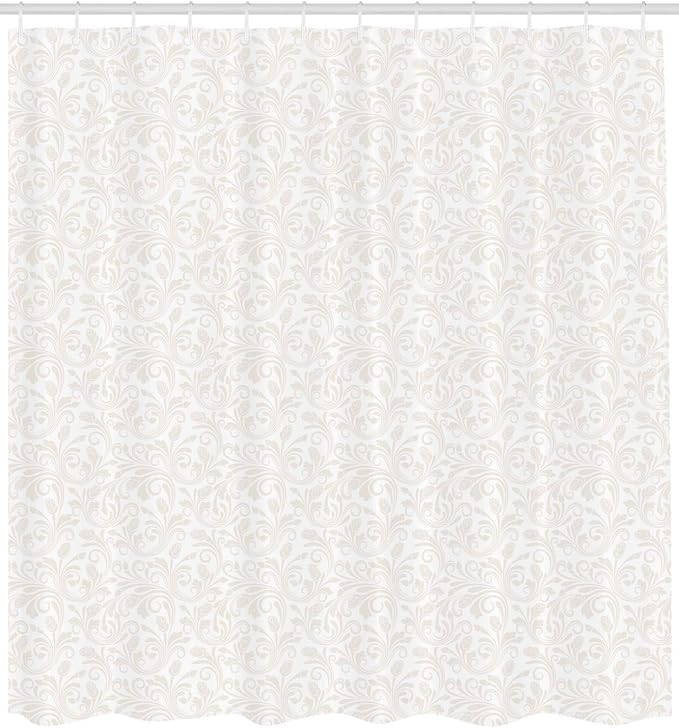 Ambesonne Ivory Shower Curtain, Medieval Victorian Petals Baroque Soft Toned Blooms Swirls Flourish Spring Pattern, Cloth Fabric Bathroom Decor Set with Hooks, 69" W x 70" L, White Beige