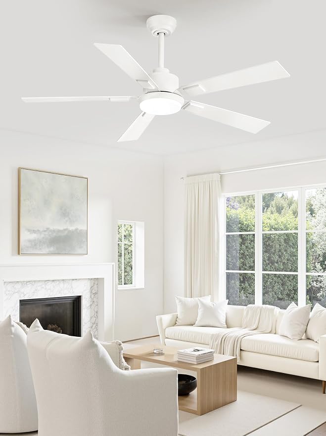 ZMISHIBO 52 inch White Ceiling Fans with Lights and Remote, Indoor/Outdoor Modern Ceiling Fan for Bedroom Living Room Patio, 6 Speed Reversible Quiet DC Motor, 3 CCT, Dual Finish Blades