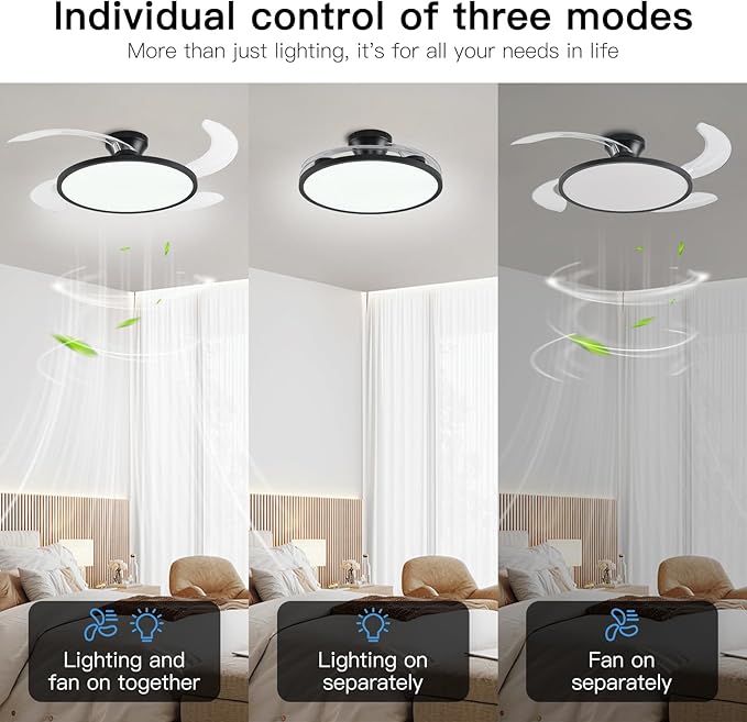 AHAWILL Retractable Ceiling Fan with Lights Remote Control,42'' Low Profile Ceiling Fan with Retractable Blades,Dimmable Full Spectrum,Modern Fandelier for Living Room Dinning Room Bedroom,Black